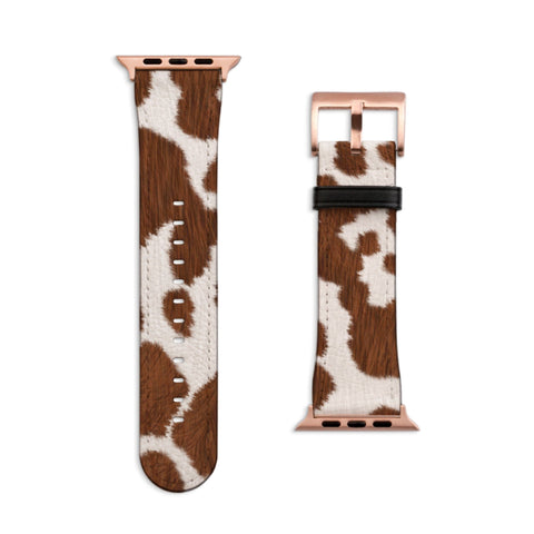 Brown Cow Print Apple Watch Band | Fits All Series | 38/40/41mm & 42/44/45 iWatch Replacement Straps | Faux Leather Band