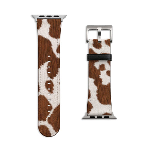 Brown Cow Print Apple Watch Band | Fits All Series | 38/40/41mm & 42/44/45 iWatch Replacement Straps | Faux Leather Band