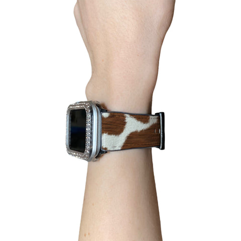 Brown Cow Print Apple Watch Band | Fits All Series | 38/40/41mm & 42/44/45 iWatch Replacement Straps | Faux Leather Band Feat