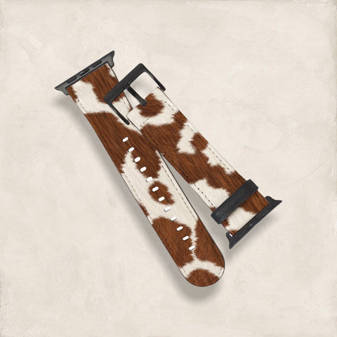 Brown Cow Print Apple Watch Band | Fits All Series | 38/40/41mm & 42/44/45 iWatch Replacement Straps | Faux Leather Band Feat