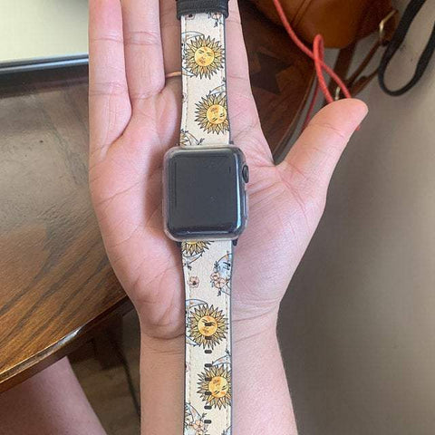 Shop The Celestial Sun Moon Apple Watch Band Exclusively at The Urban Flair - Trendy Faux/Vegan Leather iWatch Straps - Affordable Replacements Bands For Women