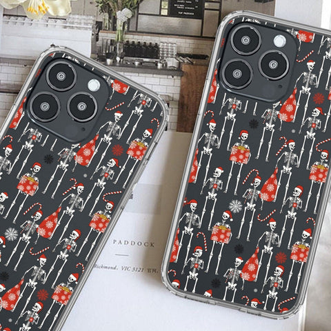Funny Christmas Skeletons Phone Case For iPhone 14 Plus 13 Pro Max Mini 12 XR 7 8 Clear Phone Cover With Spooky Design Galaxy S22 Case Feat