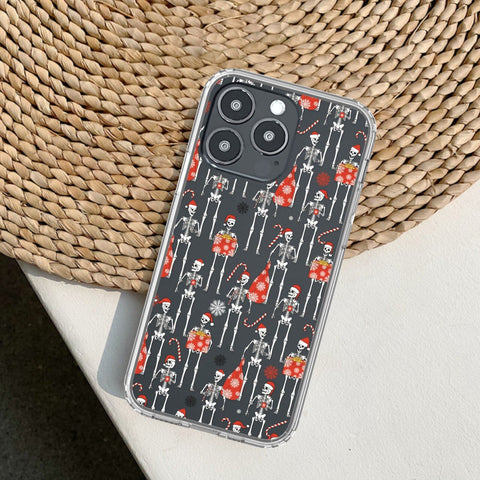 Funny Christmas Skeletons Phone Case For iPhone 14 Plus 13 Pro Max Mini 12 XR 7 8 Clear Phone Cover With Spooky Design Galaxy S22 Case Feat