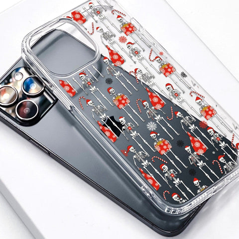 Funny Christmas Skeletons Phone Case For iPhone 14 Plus 13 Pro Max Mini 12 XR 7 8 Clear Phone Cover With Spooky Design Galaxy S22 Case Feat