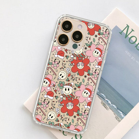 Aesthetic Christmas Smiley Phone Case For iPhone 14 Plus 13 Pro Max Mini 12 XR 7 8 Clear Phone Cover With Cute Design Galaxy S22 Case Feat