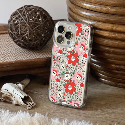 Aesthetic Christmas Smiley Phone Case For iPhone 14 Plus 13 Pro Max Mini 12 XR 7 8 Clear Phone Cover With Cute Design Galaxy S22 Case Feat