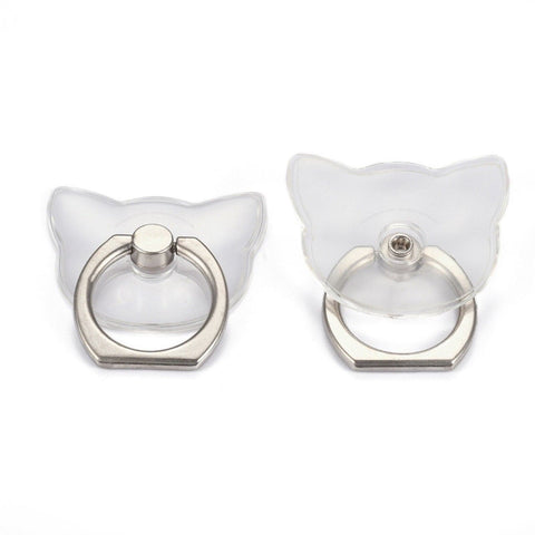 Plain Clear Cat Shape Ring Grip Holder For iPhone or Galaxy 360 Phone Stand With Silver Ring