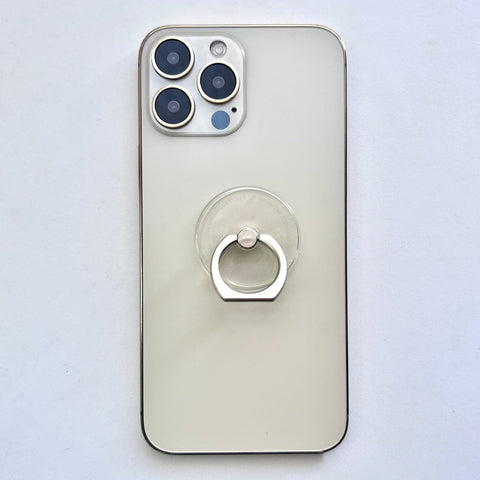 Plain Clear Circle Ring Grip Holder For iPhone or Galaxy 360 Phone Stand With Silver Ring Feat