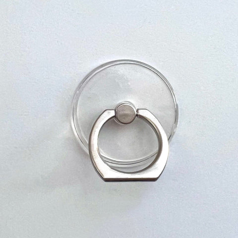 Plain Clear Circle Ring Grip Holder For iPhone or Galaxy 360 Phone Stand With Silver Ring Feat