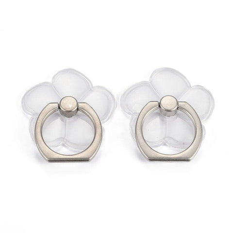 Plain Clear Flower Shape Ring Grip Holder For iPhone or Galaxy 360 Phone Stand With Silver Ring