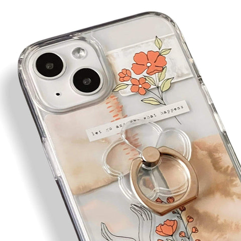 Plain Clear Flower Shape Ring Grip Holder For iPhone or Galaxy 360 Phone Stand With Silver Ring Feat