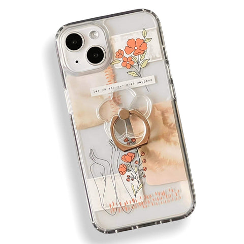 Plain Clear Flower Shape Ring Grip Holder For iPhone or Galaxy 360 Phone Stand With Silver Ring Feat