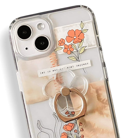 Plain Clear Flower Shape Ring Grip Holder For iPhone or Galaxy 360 Phone Stand With Silver Ring Feat