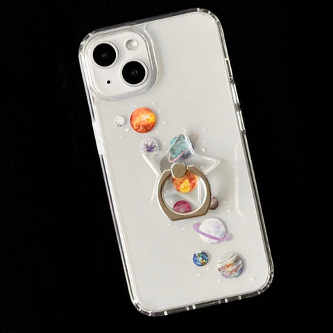 Plain Clear Star Shape Ring Grip Holder For iPhone or Galaxy 360 Phone Stand With Silver Ring Feat