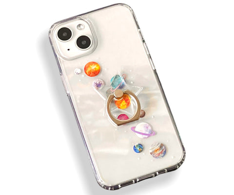Plain Clear Star Shape Ring Grip Holder For iPhone or Galaxy 360 Phone Stand With Silver Ring Feat