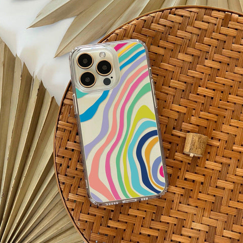 Colorful Abstract Lines Clear Case For iPhone 13 Pro Max 12 Mini 11 Pro XR 7 8 Plus SE 2022 Phone Case With Aesthetic Retro Design Feat