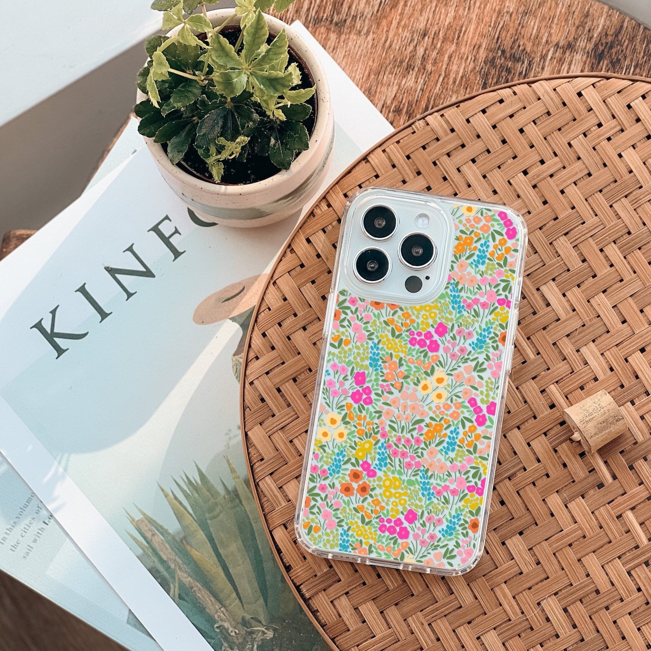house plant phone case Colorful Flower Doodles Clear Phone Case