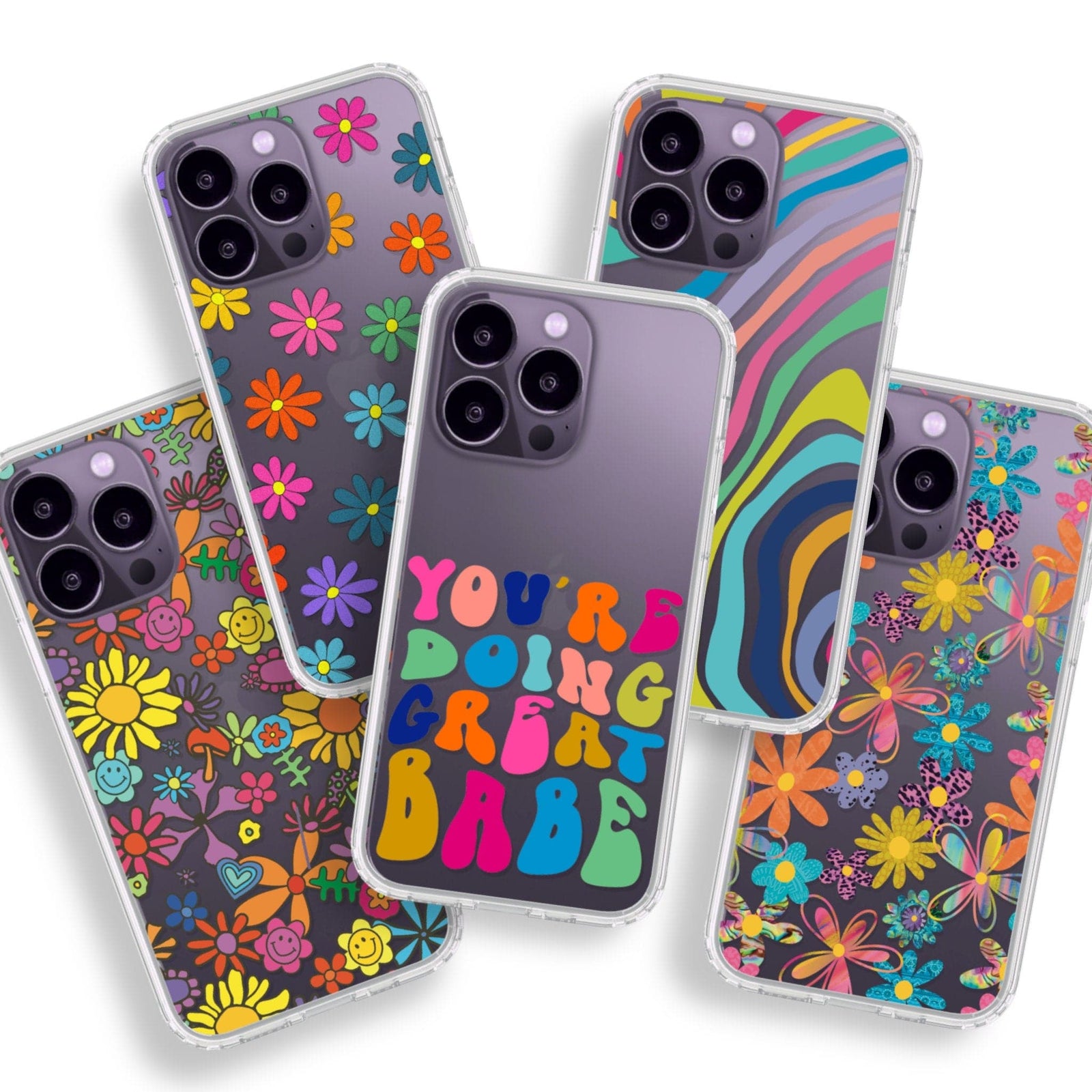 Colorful Retro Clear Phone Cases For New Deep Purple iPhone 14 Pro