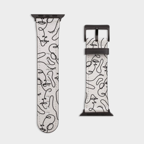 Shop The Continuous Line Art Faces Apple Watch Band Exclusively at The Urban Flair - Trendy Faux/Vegan Leather iWatch Straps - Affordable Replacements Bands For Women
