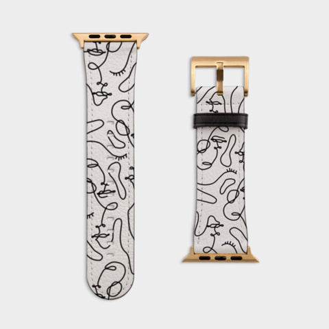 Shop The Continuous Line Art Faces Apple Watch Band Exclusively at The Urban Flair - Trendy Faux/Vegan Leather iWatch Straps - Affordable Replacements Bands For Women