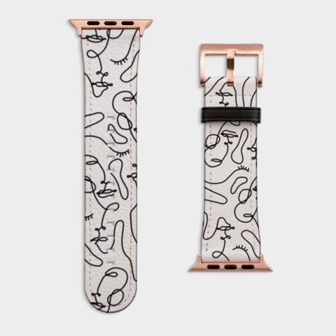 Shop The Continuous Line Art Faces Apple Watch Band Exclusively at The Urban Flair - Trendy Faux/Vegan Leather iWatch Straps - Affordable Replacements Bands For Women