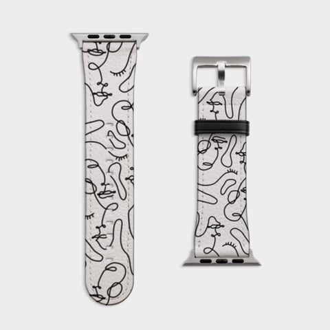 Shop The Continuous Line Art Faces Apple Watch Band Exclusively at The Urban Flair - Trendy Faux/Vegan Leather iWatch Straps - Affordable Replacements Bands For Women