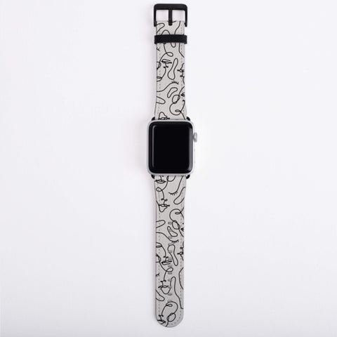 Shop The Continuous Line Art Faces Apple Watch Band Exclusively at The Urban Flair - Trendy Faux/Vegan Leather iWatch Straps - Affordable Replacements Bands For Women