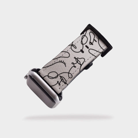 Shop The Continuous Line Art Faces Apple Watch Band Exclusively at The Urban Flair - Trendy Faux/Vegan Leather iWatch Straps - Affordable Replacements Bands For Women