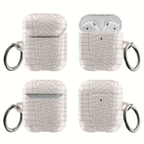 Shop The Cream Snakeskin Print Airpods Case Exclusively at The Urban Flair - Trendy Aesthetic Covers Available For Your Original Apple AirPods and AirPods Pro