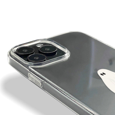 Cute Minimal Ghost Phone Case For iPhone 13 12 Mini 11 Pro Max XR XS Max 7 8 Plus Clear Phone Cover With Grunge Design Galaxy S22 Phone Case Feat