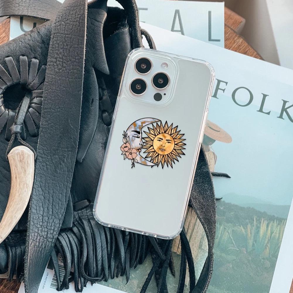 Cute Minimal Sun Moon Clear Phone Case for Apple iPhone 15 (& more