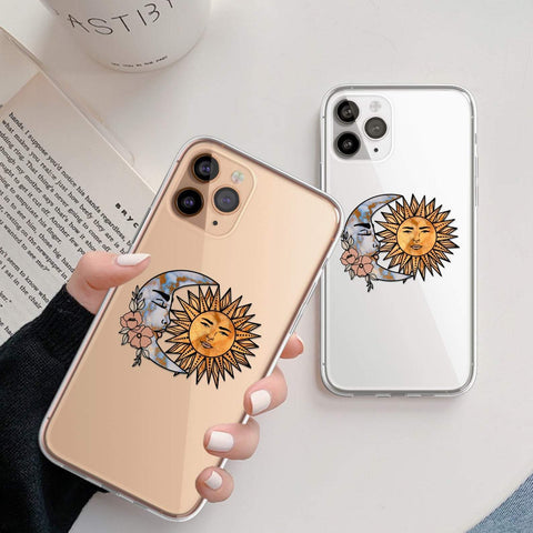 Cute Minimal Sun Moon Clear Phone Case iPhone 12 Pro Max by The Urban Flair (Feat)