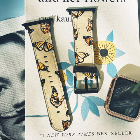 Shop The Cute Monarch Butterfly Apple Watch Band Exclusively at The Urban Flair - Trendy Faux/Vegan Leather iWatch Straps - Affordable Replacements Bands For Women