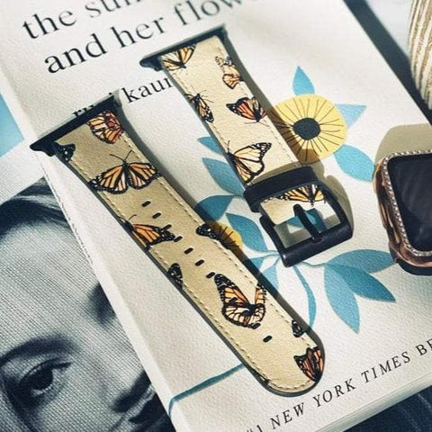 Shop The Cute Monarch Butterfly Apple Watch Band Exclusively at The Urban Flair - Trendy Faux/Vegan Leather iWatch Straps - Affordable Replacements Bands For Women