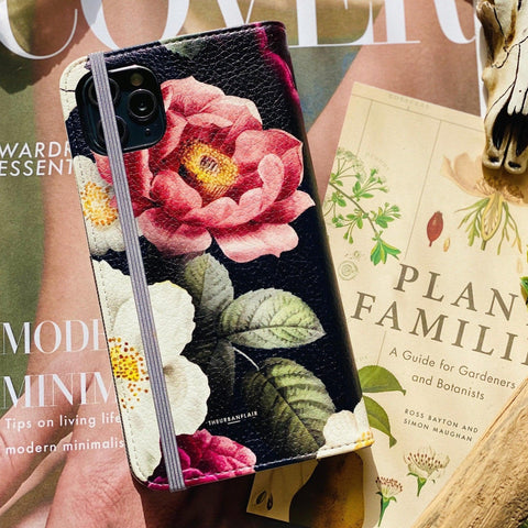 Dark Botanical iPhone Case Wallet For iPhone 12 Mini 11 Pro Max XR XS Max 7 8 Plus SE 2020 Cover With Card Slots Vegan Leather Wallet Case Feat