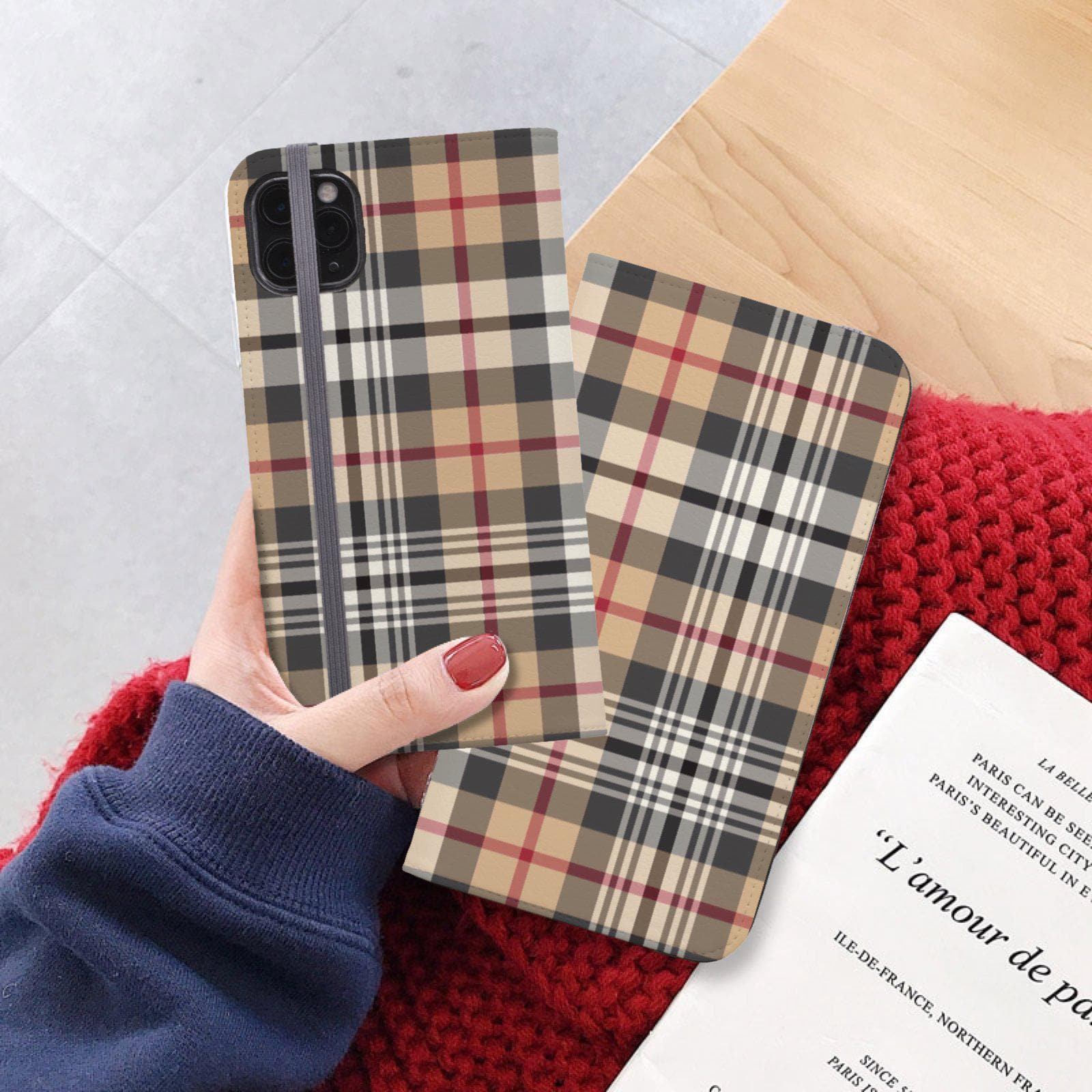 Plaid Leather Wallet Phone Case for iPhone 14 13 12 11 Pro Max