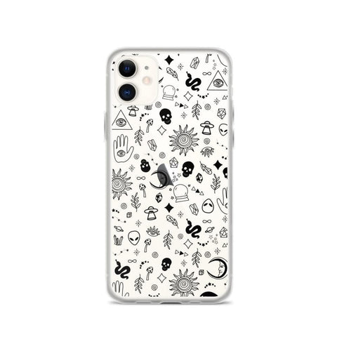 Mystic Outline Case For iPhone 12 Mini 11 Pro Max XR XS 7 8 Plus SE 2020 Galaxy S20 S21 Ultra Fe Clear Cover With Witchy Design iPhone 11 Black by The Urban Flair ()