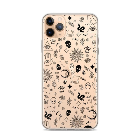 Mystic Outline Case For iPhone 12 Mini 11 Pro Max XR XS 7 8 Plus SE 2020 Galaxy S20 S21 Ultra Fe Clear Cover With Witchy Design iPhone 11 Pro Max Black by The Urban Flair ()