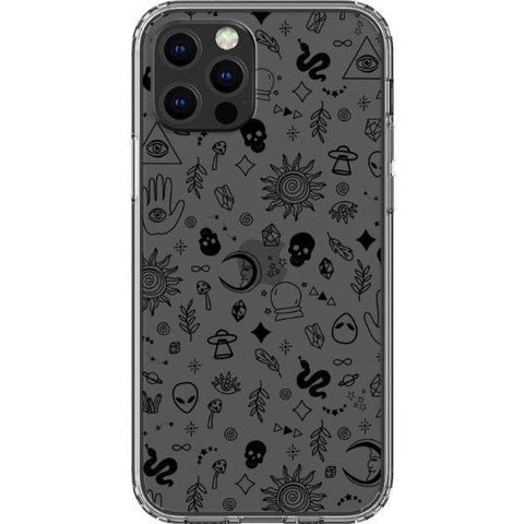 iPhone 13 Pro Max Black Esoteric Mystic Doodles Clear Phone Case - The Urban Flair