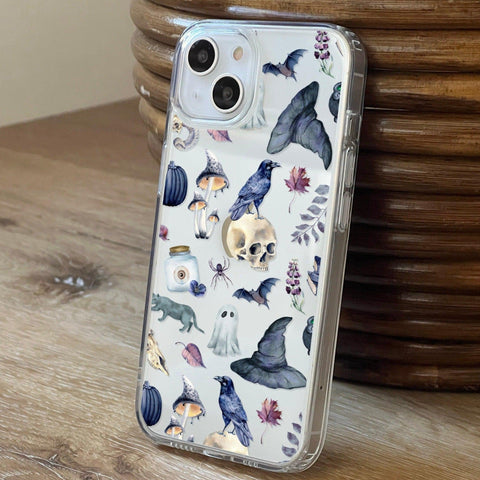 Gothic Halloween Clear Phone Case For iPhone 13 Pro Max 12 Mini XR 7 8 SE 2022 & Samsung Galaxy S21 Ultra Cover With Spooky Witch Design Feat