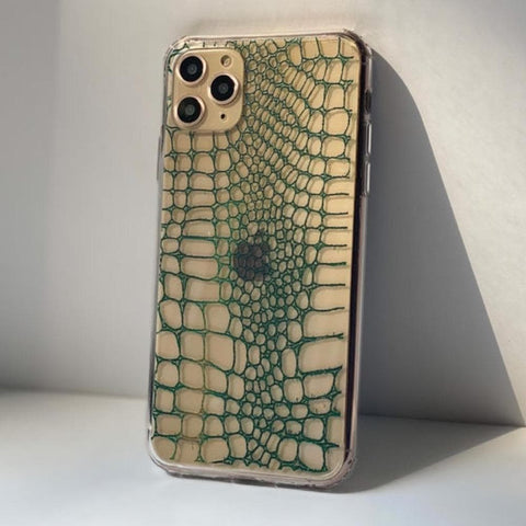 Green Snakeskin Clear Phone Case iPhone 12 Pro Max by The Urban Flair (Feat)