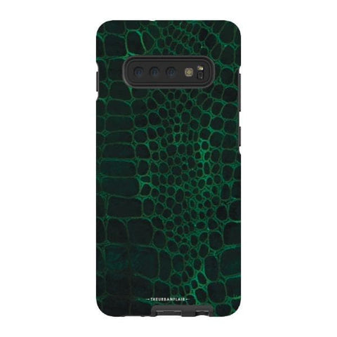 Galaxy S10 Plus Satin (Semi-Matte) Green Snakeskin Print Tough Phone Case - The Urban Flair