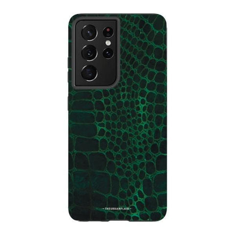 Galaxy S21 Ultra Satin (Semi-Matte) Green Snakeskin Print Tough Phone Case - The Urban Flair