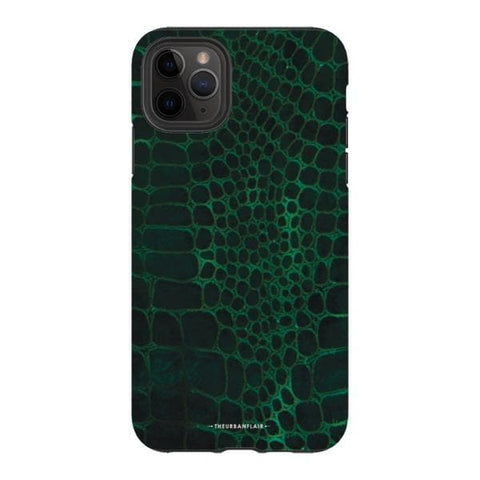 iPhone 11 Pro Max Satin (Semi-Matte) Green Snakeskin Print Tough Phone Case - The Urban Flair