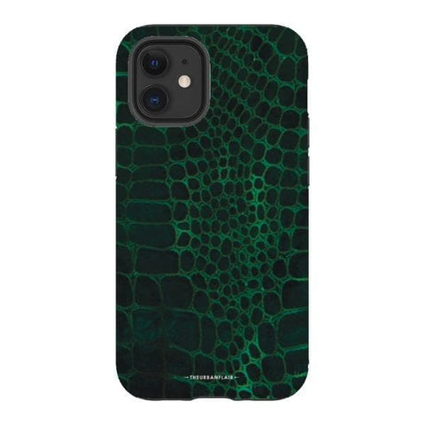 iPhone 12 Mini Gloss (High Sheen) Green Snakeskin Print Tough Phone Case - The Urban Flair
