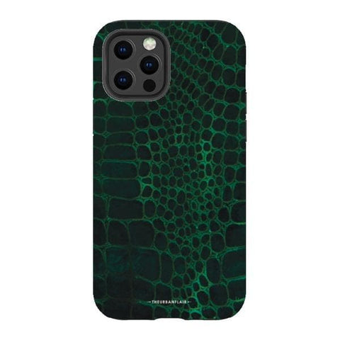iPhone 12 Pro Satin (Semi-Matte) Green Snakeskin Print Tough Phone Case - The Urban Flair