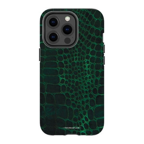 iPhone 13 Pro Gloss (High Sheen) Green Snakeskin Print Tough Phone Case - The Urban Flair