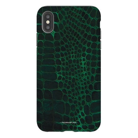 iPhone XS Max Gloss (High Sheen) Green Snakeskin Print Tough Phone Case - The Urban Flair
