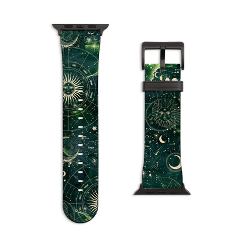 Green Zodiac Abalone Shell Print Apple Watch Band For Women Vegan Leather Mystic Witch iWatch Straps 38mm 40mm 42mm 44mm Series 2, 3, 4, 5