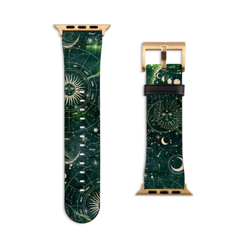 Green Zodiac Abalone Shell Print Apple Watch Band For Women Vegan Leather Mystic Witch iWatch Straps 38mm 40mm 42mm 44mm Series 2, 3, 4, 5